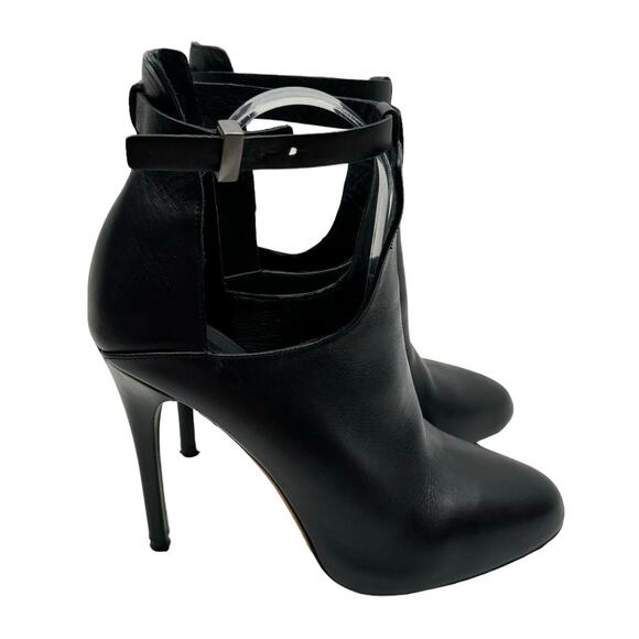 VINCE Sonia Black Leather Cut Out Ankle Strap Booties Stiletto Ankle Boots - Picture 5 of 12